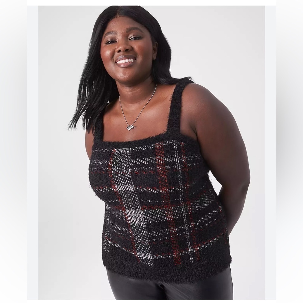 Lane Bryant Black Plaid Jacquard Tank Top NWT Size 14/16